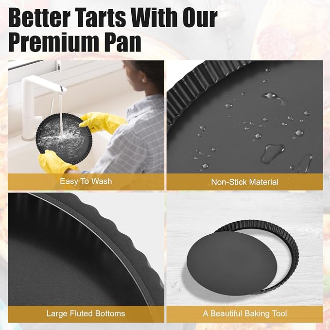 Deep Dish Quiche Pan, 13x1.1 Inch Tall Pie Pan Deep Tart Pan with Removable Bottom, Nonstick Large Fluted Tart Mold Loose Base Round Deep Pizza Pan for Baking Easter Pie