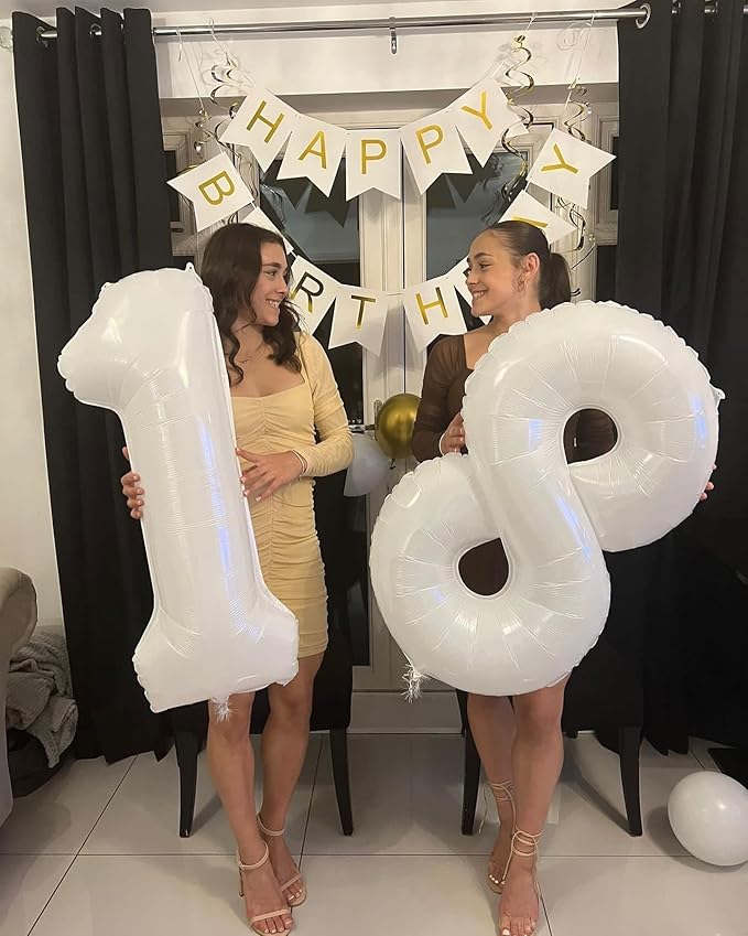 White Number 18 Balloon 40 inch, 18 Number Balloons, 18th White Birthday Decorations for Girls Boys 18 Year Old Party Supplies