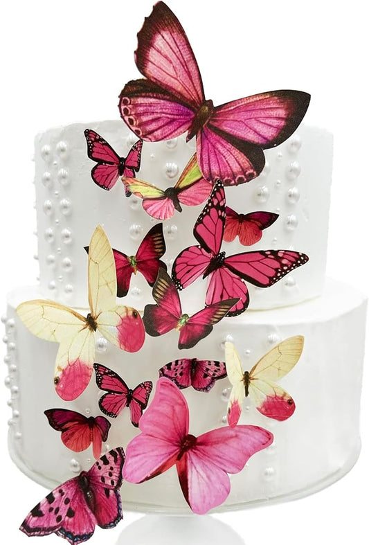 Sugar Robot Inc. Edible Butterflies for Cake Decorating - Assorted Sizes, Premium Crafted in the USA - Butterfly Cake Toppers & Cupcake Decorations (Pink)
