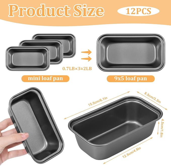 12 Pcs Mini Loaf Pan for Baking Bread, Non-Stick Carbon Steel Baking Bread Pan 6.1 x 3.3 x 2.1 Inches Small Banana Bread Tins for Oven Bake Small Rectangular Bread