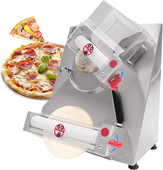 4-12" Pizza Dough Roller Sheeter, 110V 370W Automatic Stainless Steel Pizza Press Dual Rollers Press Machine Adjustable Thickness Pastry Sheeter w/Cover for Pie Crusts Pita Breads Tortillas