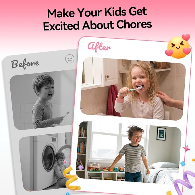 Chore Chart for Kids, to Do List Board with Sliders 19 Personalizable Sheets and Marker Visual Schedule for Kids with Autism Routine Chart Magnetic Dry Erase Board for Refrigerator, Desk, Home - Pink
