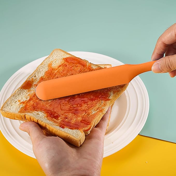 【4 Pack】Silicone Jar Spatula,Cake Cream Butter Spatulas,Icing Spatula,Sourdough Spatula with Long Handle, Jar Scraper Spatula (Black,Red,Orange,Blue)