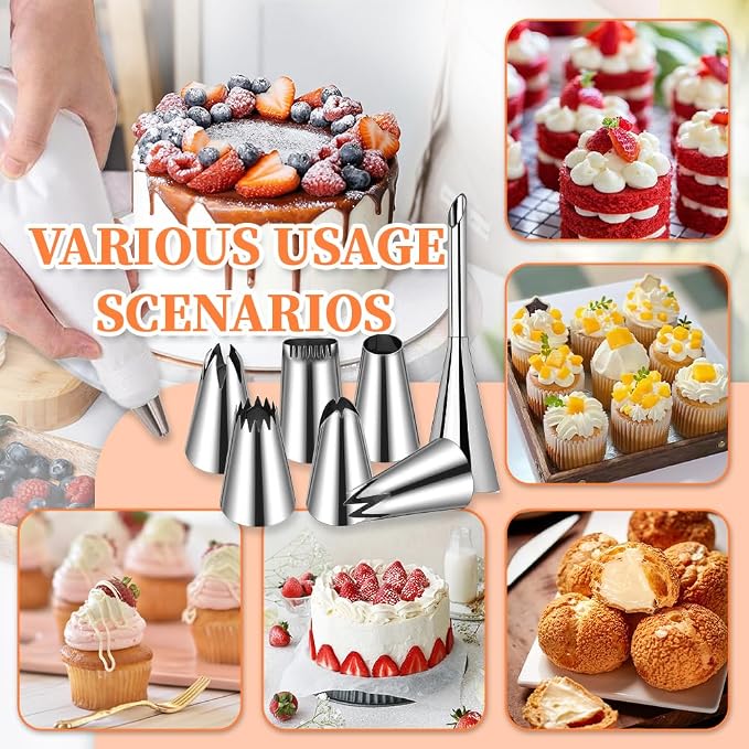 14PCS Reusable Piping Bags and Tips Set-16Inch HeavyDuty Cotton Pastry Bags | With 7Steel Piping Tip Nozzles,Durable Non Slip,Leakproof,Cotton Icing Bags for Cake Decorating,Cookies,Churros,Filling Puff