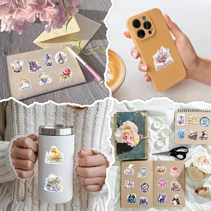 200 Pcs Cute Aesthetic Stickers Watercolor Coquette Sticker Fruit Aesthetic Vinyl Waterproof Stickers for Water Bottles Laptop Computer Skateboard Luggage
