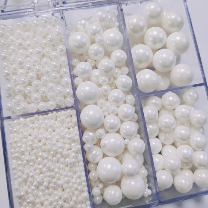 HeDeon&Rles White Pearls Sprinkles for Baking White Sprinkles 90g/3.17oz 4 Size Mix Edible Pearls for Cake Cupcake Pancake Icing Decoration