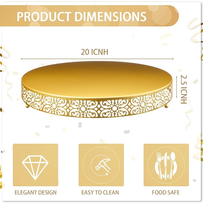 Wenqik 20 Inch Cake Stand Round Metal Cupcake Dessert Wedding Cake Stand Cookies Display Holder Fruit Food Serving Tray for Table Wedding Birthday Anniversary Party Decor (Gold)