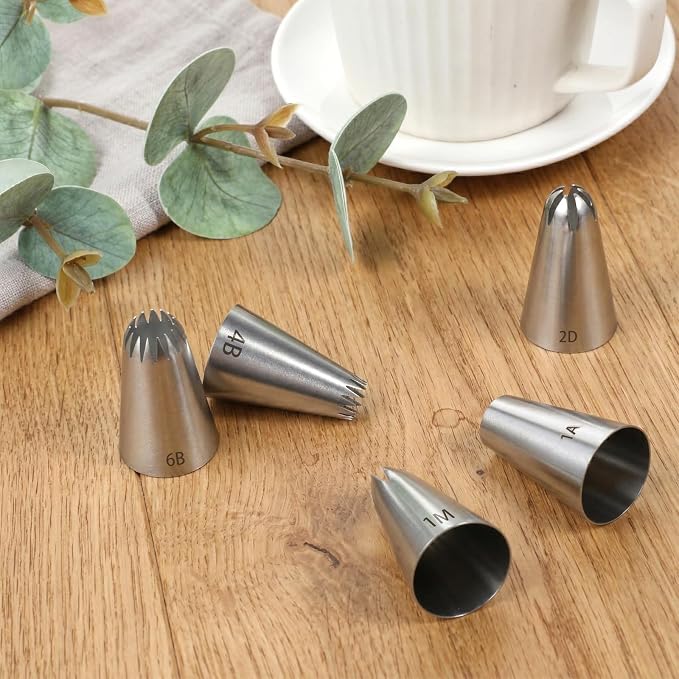 4 Pcs 1M 2D 6B 4BCake Piping Tips, Cake Decorating Supplies Piping Tips, Pipings Nozzles Decorating Tip, Baking Tools for Cupcakes, Cake, Cookie and Decoratings