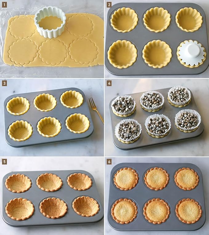 Tart Cutting Mold Set, 4 inch Fluted Round Cookie Cutter Round Double Cut and 2.5 inch Tart Tamper Plastic, Biscuit Cutter for Making Egg Tarts, Fondant Cakes(Baking Tray Not Included)