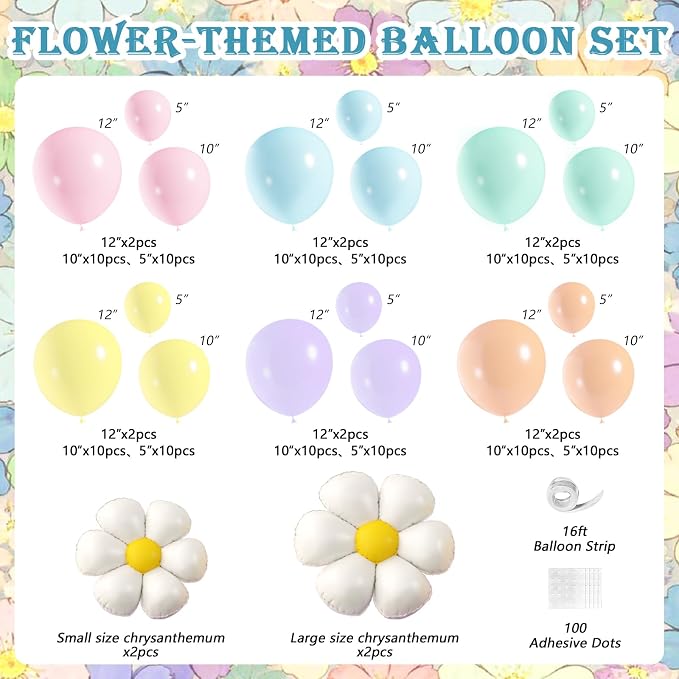 Pastel Daisy Flower Balloon Garland Arch Kit, Pastel Macaron Flower Balloons for Baby in Bloom Baby Shower Birthday Party Decorations
