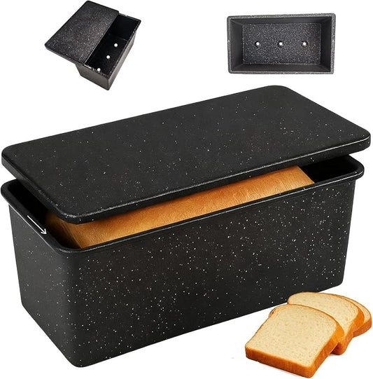 Cast Aluminum Pullman Loaf Pan with Lid, 8x4 Inch Nonstick Professional Bread Pan for Sourdough & Sandwich, Heavy Duty Warp-Proof, Superior Even Heat Distribution, Speckled Black
