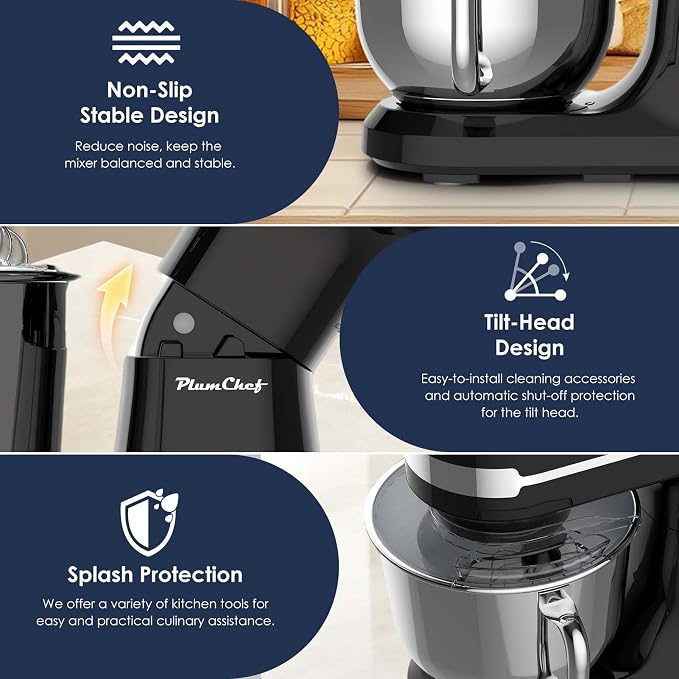 HRVEOCEI 5.5QT Kitchen In The Box Stand Mixer For Baking, Electric Spiral Mixer With Dough Hook, Wire Whip & Beater,350W 12-Speed Tilt-Head Food Mixer, Grey (Black)