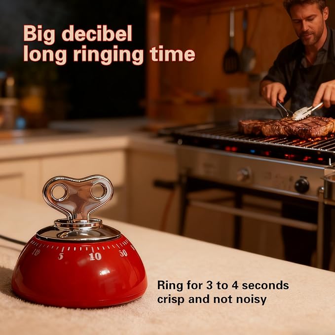 Mechanical Kitchen Timer Wind up Retro Manual Countdown Clock | Mechanical Wind up Kitchen Timer for Cooking Baking Steaming Skincare with Crisp Alarm and No Battery Required