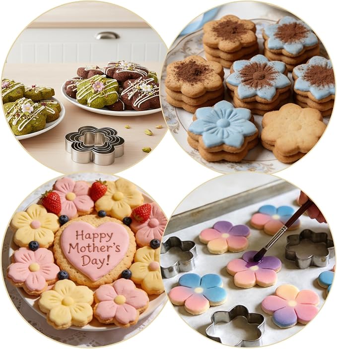 5 Pcs Flower Cookie Cutters Set, Stainless Steel Kitchen Scallop Flower Cookie Cutters Mold, Multi Size Fondant Biscui Cutter Tools for Kitchen Baking (5 Sizes)