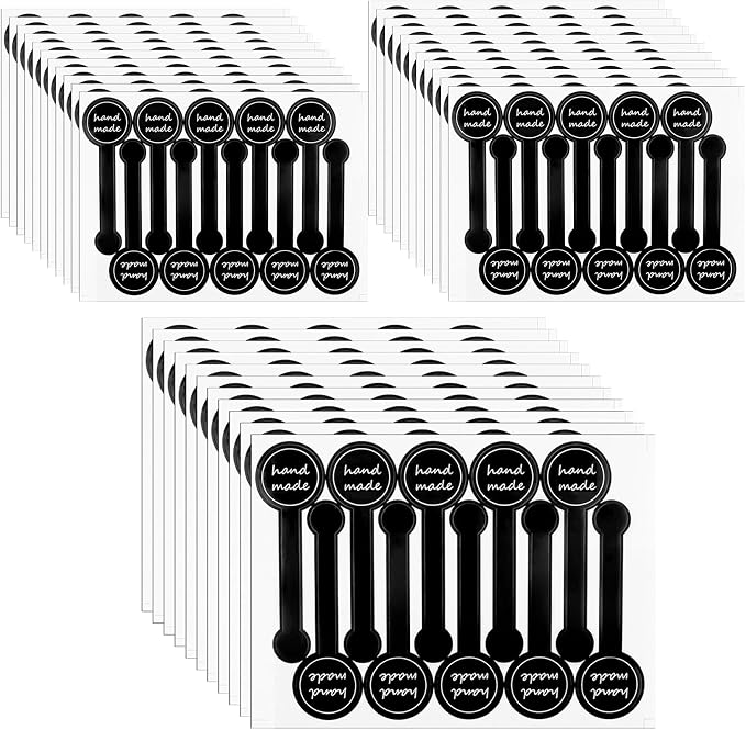 Handmade Stickers for Bakery Packaging 300 Pcs | Black Self-Adhesive Food Labels for Homemade Baking and Tamper-Proof Seals