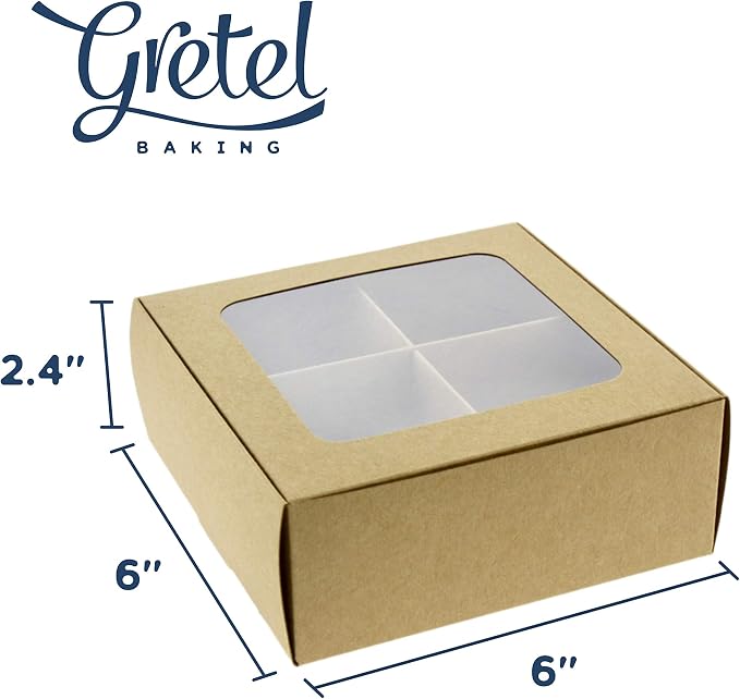 Treat Boxes - 24 ct 6 x 6 x 2.4 in Bakery Boxes with Windows and Dividers for Candy, Cookies, Cupcakes, or Bakery Desserts - Chocolate, Treats, and Baked Goods Packaging for Gifting