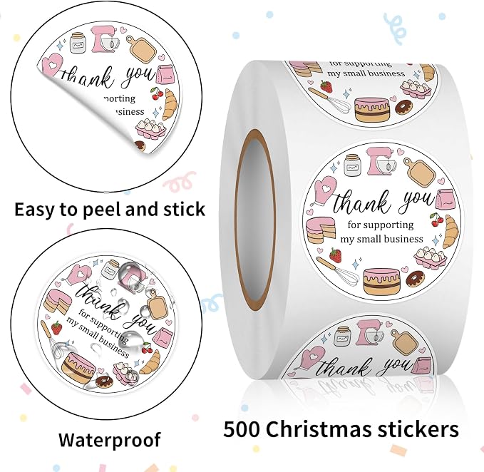 Heyfibro 500 PCS 1.5 Inch Thank You for Supporting My Small Business Stickers for Packing, Parties, Bags, Boxes(Baked Goods 2)