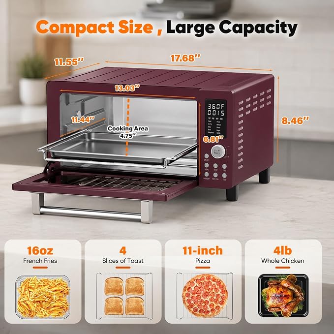 Nuwave Bravo Pro Convection Air Fryer Toaster Oven Combo, 2025 New and Improved, 10-in-1, 50°-450°F Temp Controls, Quick & Even Crisp Technology, 21Qt Capacity, Cinnamon, PFAS Free