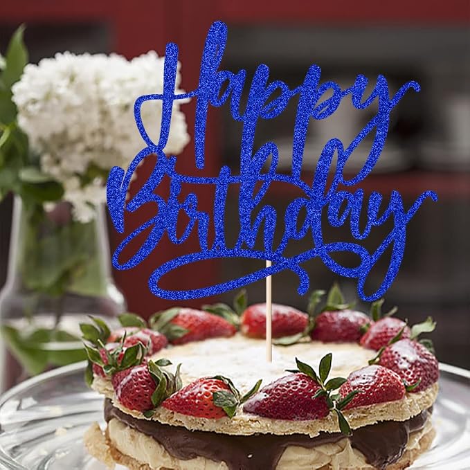 Kaoenla Blue Happy Birthday Cake Decoration-royal blue happy birthday cake topper、boys and girls, men and women Birthday/Anniversary cakes Selected decorative (Blue)