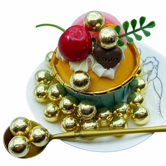 CandiJumpin 14mm Large Gold Edible Pearls, Gold Pearl Sprinkles for Cake Decorating Jumbo Sugar Pearls Edible Cake Decorations Pearl Sugar Sprinkles Cupcake Toppers Baby Shower Party Birthday Wedding Christmas Supplies 3 OZ