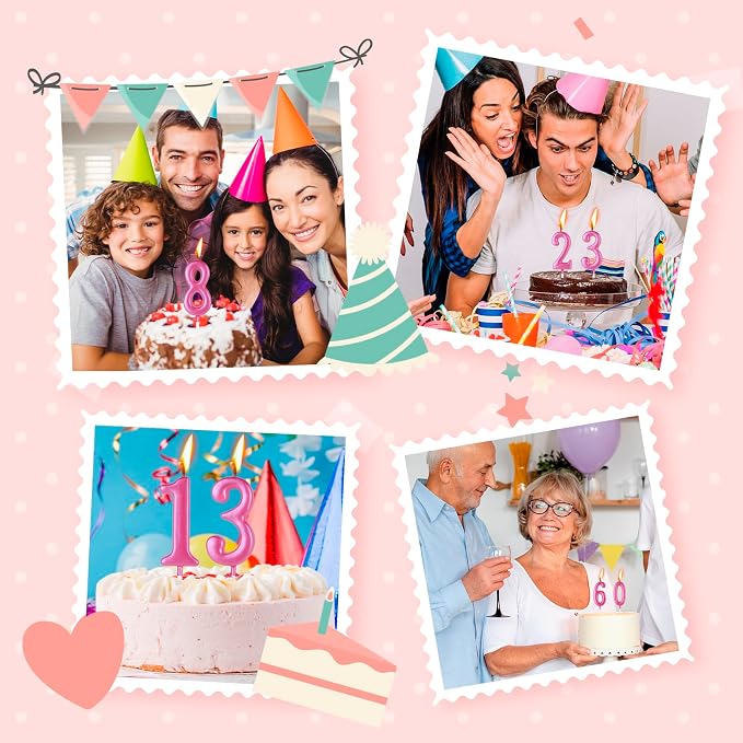 Beanlieve Pink Numeral Birthday Candles - Cake Numeric Candles Number 0 1 2 3 4 5 6 7 8 9,Used for Cake Decoration on Birthday Parties and Wedding Anniversary Celebrations(10 Pieces)