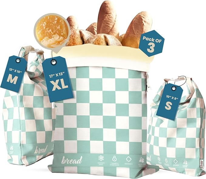 3-Pack Premium Reusable Beeswax Bread Bags (XL, M, S) - Organic Cotton Beeswax Bread Storage Bag for Homemade Bread & Sourdough Freezer-Safe, Breathable & Freshness Support - Eco-Friendly Bread Bag