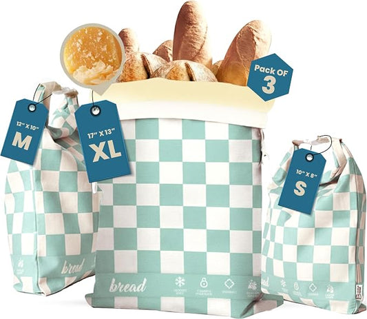 3-Pack Premium Reusable Beeswax Bread Bags (XL, M, S) - Organic Cotton Beeswax Bread Storage Bag for Homemade Bread & Sourdough Freezer-Safe, Breathable & Freshness Support - Eco-Friendly Bread Bag