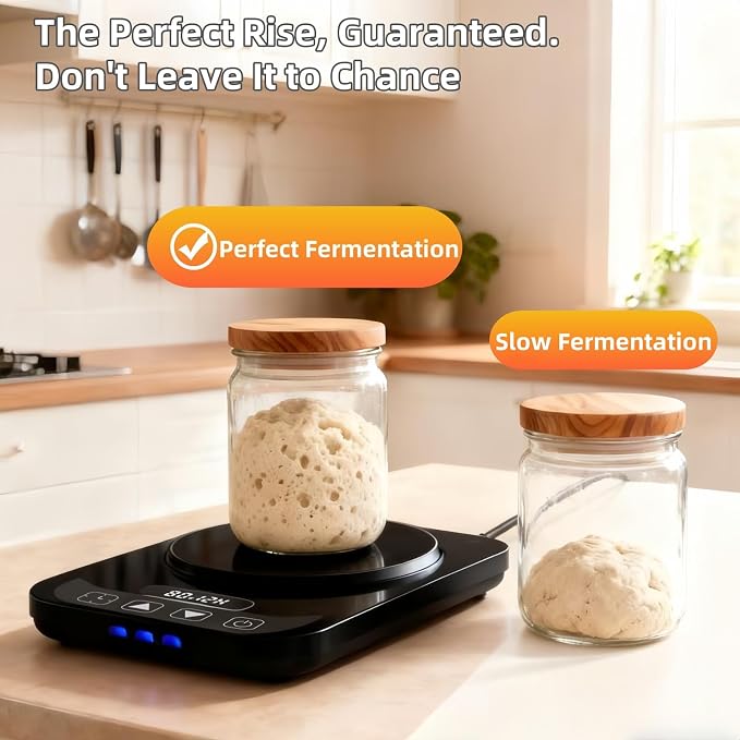 Sourdough Starter Warmer Mat, Precise 1°F Thermostat 70–100°F, 12H Timer Auto Shut-Off, Fermentation Heating Mat for Bread Proofing, Yogurt Making & Home Baking