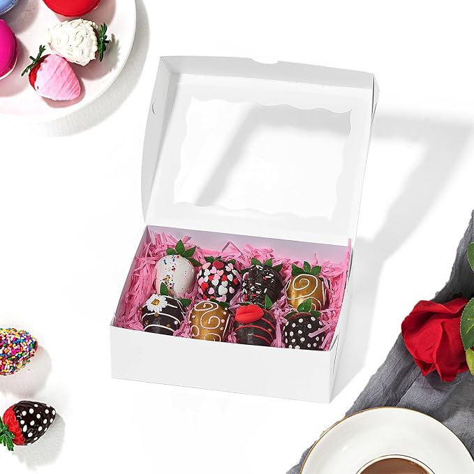 8x5x2 Inch 20PCS Cookies Boxes Chocolate Covered Strawberries Boxes with Window Bakery Packaging for Cakesickle Chocolate Truffle for Christmas Valentine's Easter Mother's Day