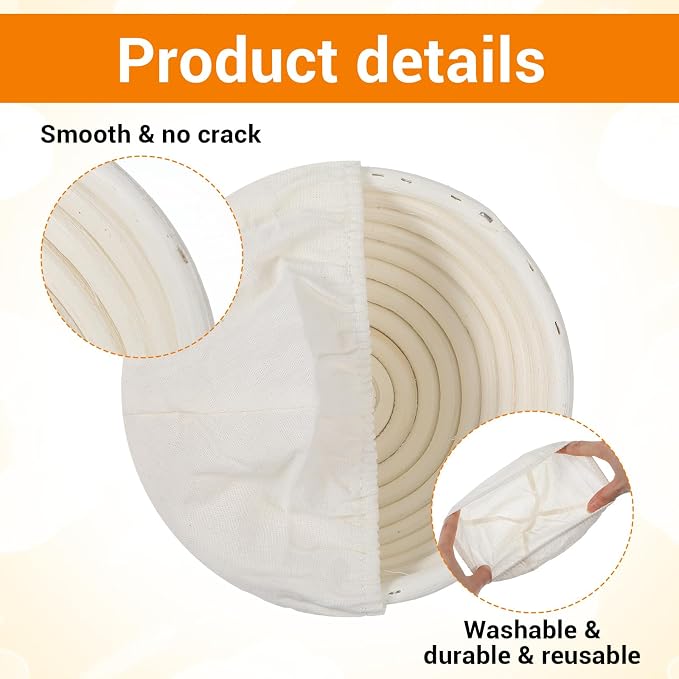 4-Pack Sourdough Bread Proofing Basket & Banneton Bread Proofing Basket Set with Liners, 6" Round Rattan Dough Bowls (6.3"x2.4") for Artisan Baking