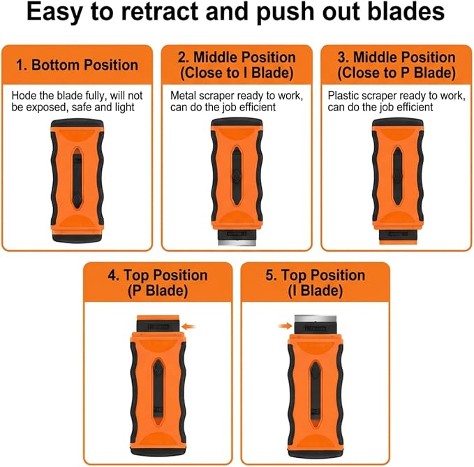 Mister Rui Razor Blade Scraper, 2-in-1 Retractable Scraper Tool with 10 Metal and 10 Plastic Blades for Glass Cooktop Tile Paint Sticker Removal, Multi-Surface Cleaning Scraper