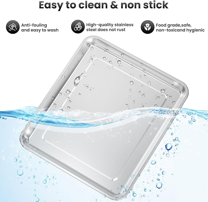 Air Fryer Tray Replacement for Cuisinart TOA-060 TOA-065 Toaster Oven Parts | 12.4"x11" Stainless Steel Non‑Stick Half Baking Sheet Pan Convection Oven, Bakeware Accessories for Oven Cooking and Broiling