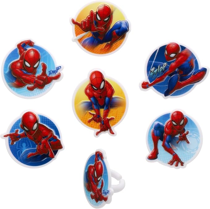 Marvel's Spider-Man Rings | 24 | Neighborhood Hero Cupcake Toppers For Birthday Parties & Celebrations, Food Safe - 24 Pack