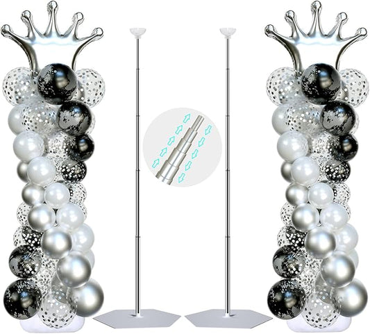 SINBEE Balloon Arch Stand, Balloon Arch Kit of 2, 7 Feet Height Adjustable Metal Balloon Column Stand for Party Decorations Wedding Birthday, Graduation Party Decoration, Baby Shower, Silver