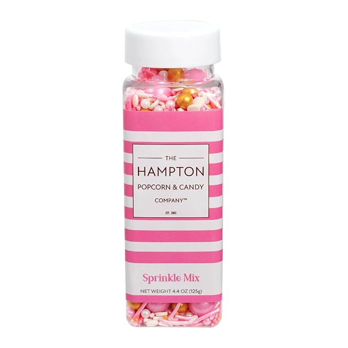 Pink, White and Gold Pearls and Sprinkles Mix 4.4 oz, Sprinkles For Cake Decorating, Baking, Ice Cream & More, The Hampton Candy Company