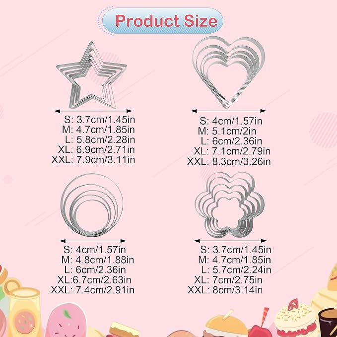 20 PCS shaped Cookie Cutters Set, Stainless Steel Star Heart Flower Circle Shaped Biscuit Cutter Molds Baking Molds for DIY Crafts Xmas Valentine's Day Holiday Party Homemade Treats Baking