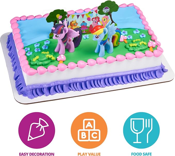 DecoPac My Little Pony Cake Topper, 3-Piece Cake Decorations with Rainbow Dash and Twilight Sparkle Ponies for Fun After the Birthday Party, 3"