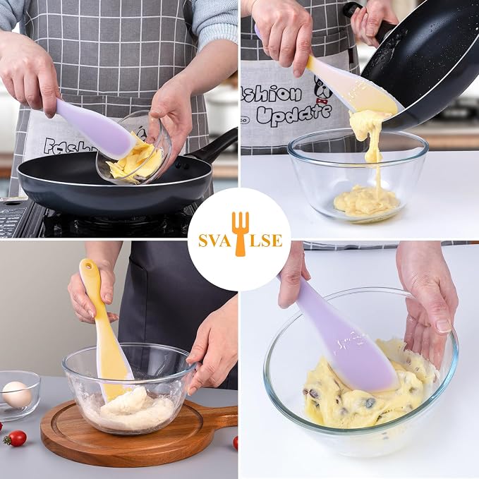 Silicone Jar Spatulas, 10 Inch Narrow Spatula Set for Scraping Peanut Butter, Sourdough, Jam in Small Containers, Blenders and Baking (1 Yellow, 1 Purple)