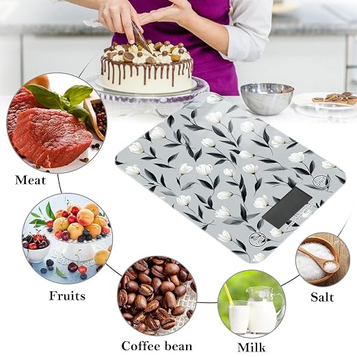 Food Scale Kitchen Scale Food Weight Scales Digital Weight Grams and Ounces Small Electronic Food Scale for Baking Cooking Light Gray Tulip Flowers