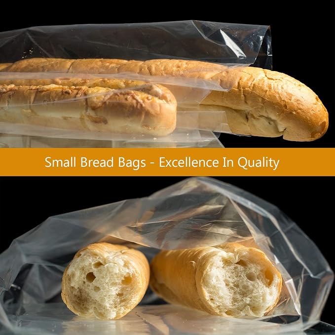 Small Bread Poly Bags,100 Pcs 14x3x5 Inches Bread Loaf Packing Bags with 100 Twist Ties,Clear Thick Gusseted Grocery Bakery Bag (Small-5x3x14)