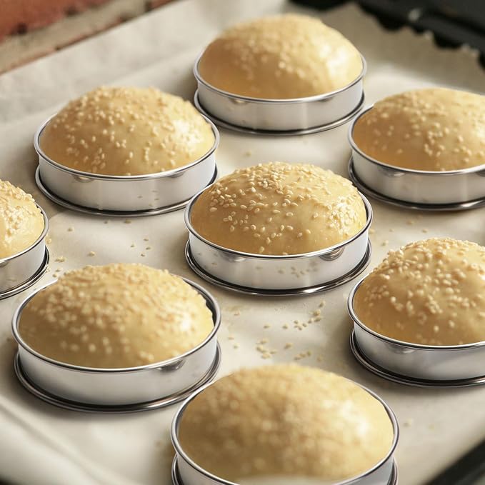 FANGSUN Crumpet Rings, English Muffin Rings 4 Inch,Stainless Steel Tart Rings for Baking,Double Rolled Nonstick Round Cake Ring, Metal Pastry Ring Mold for Griddle, Cooking Egg Ring for Dessert Food