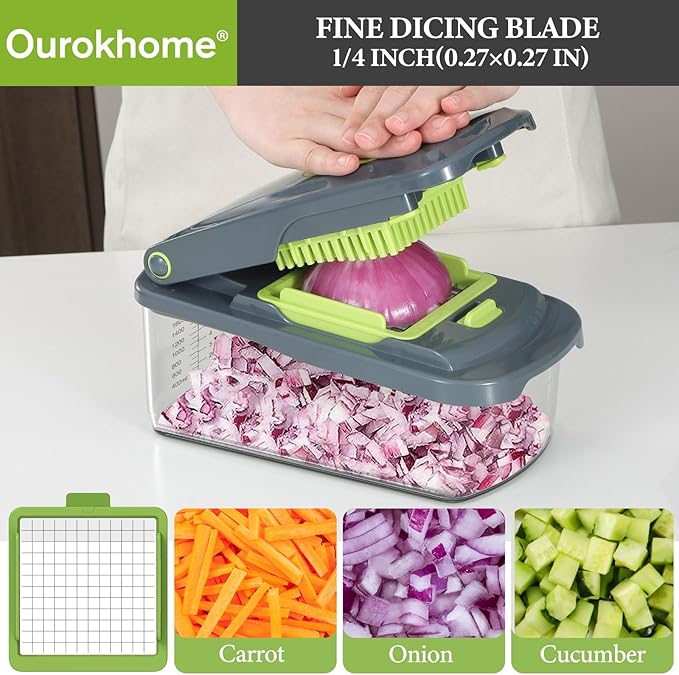 Ourokhome Vegetable Chopper Onion Cutter with Container Multifunctional Food Chopper with 2 Blades, Dough Pastry Bench Cutter Scraper, Stainless Steel Pizza Cutter for Kitchen Baking, Dishwasher Safe