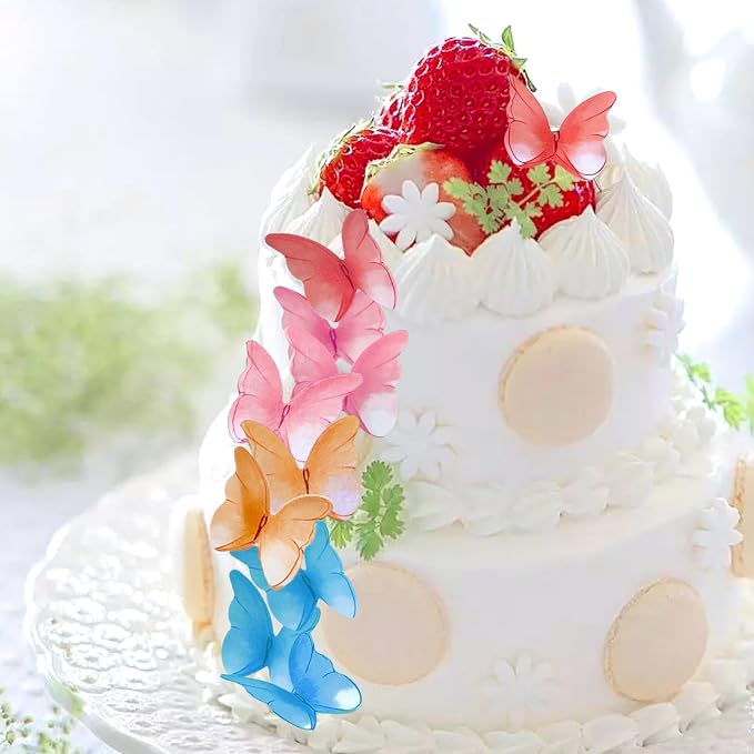 52 pcs edible wafer paper butterfly cake decoration, Cupcake topper multicolor butterfly decorative paper suitable for weddings birthdays Christmas cocktails (Watercolor mixing)