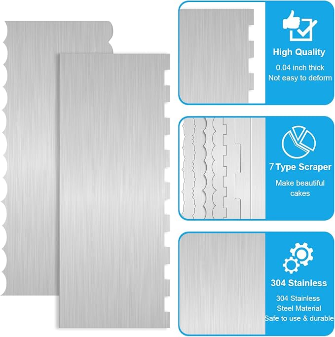4 Pc 9 Inch Stainless Steel Cake Scraper Cake Decorating Tools Edge Side Jagged Wave Double Sided Patterned Comb Metal Cake Carving Smoothing Cream Pastry Baking