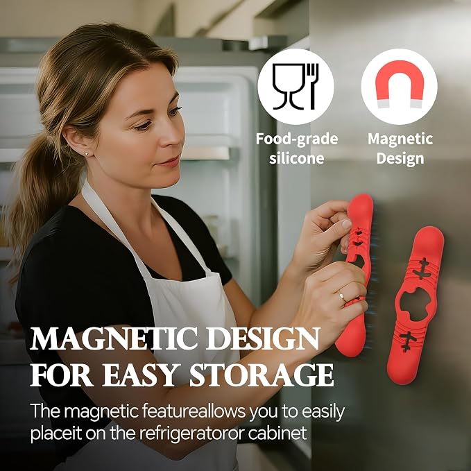 Silicone Magnetic Measuring Spoons, 2 Pack Coffee Measuring Spoons(4-size) - Equipped with strong N50 magnets – securely attach to any metal surface, Suitable for dry and liquid ingredients(RED)