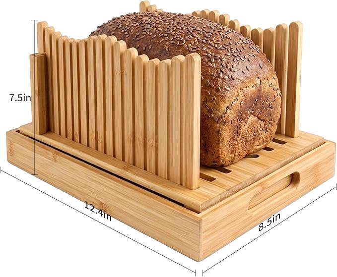 Bread Slicer for Homemade Bread – Manual Slicing Guides with Crumb Tray,Folds Flat for Easy Storage,Ideal for Sourdough,Bagels & Artisan Loaves