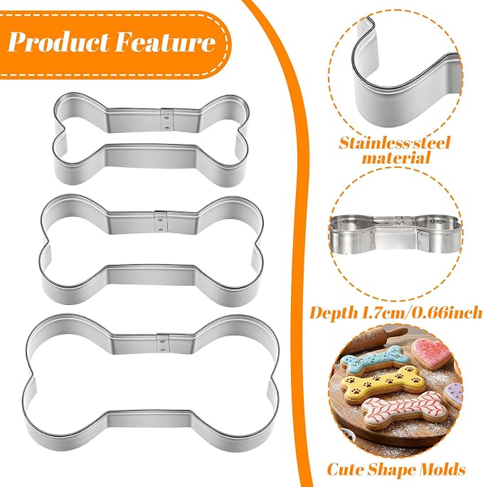 6 Pcs Dog Bone and Heart-Shaped Cookie Cutter 3 Sizes Stainless Steel Biscuit Mold Metal Dogs Treats Cookies Cutter Silver Puppy Cookie Cutters for Theme Party Treats and Homemade Baking