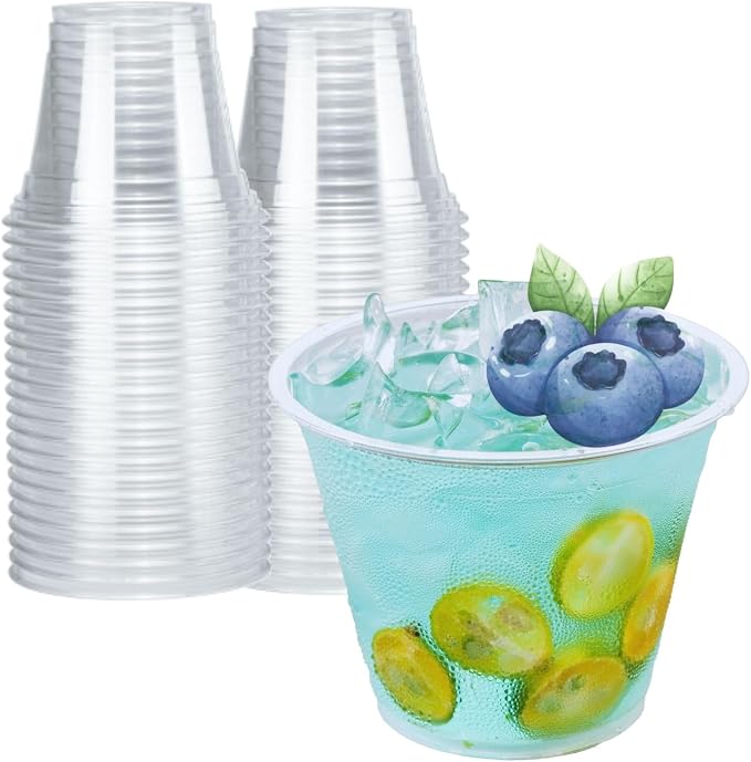 [50 Pack] 9 oz Clear Plastic Cups, Disposable Crystal Drinking Cups, PET Plastic Party Cups for Wedding, Cocktail, Thanksgiving, Christmas Day
