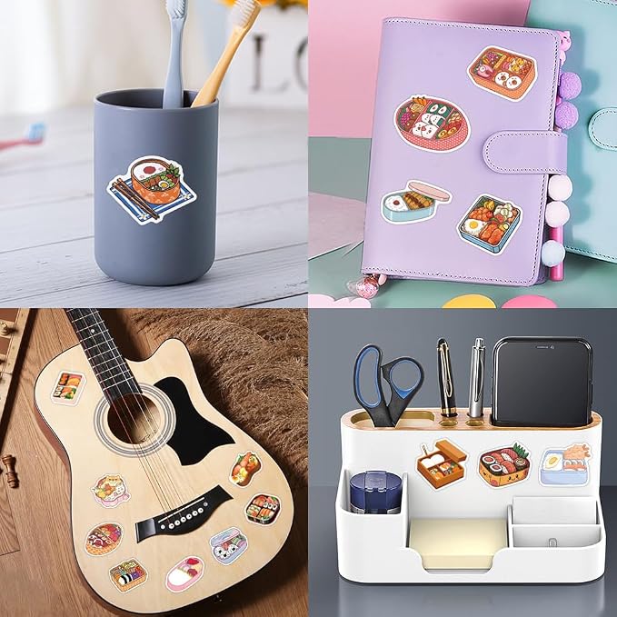 55 Pcs Cute Bento Box Stickers, Japanese Food Stickers, 2.16 Inch Waterproof Vinyl Stickers for Journals, Water Bottles, Laptops, Scrapbooking (Bento Box)