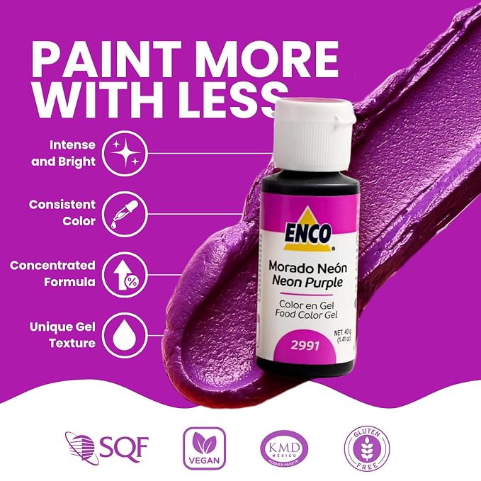 ENCO Food Coloring Gel Neon Purple 1.41 oz (40g) Concentrated, Vegan